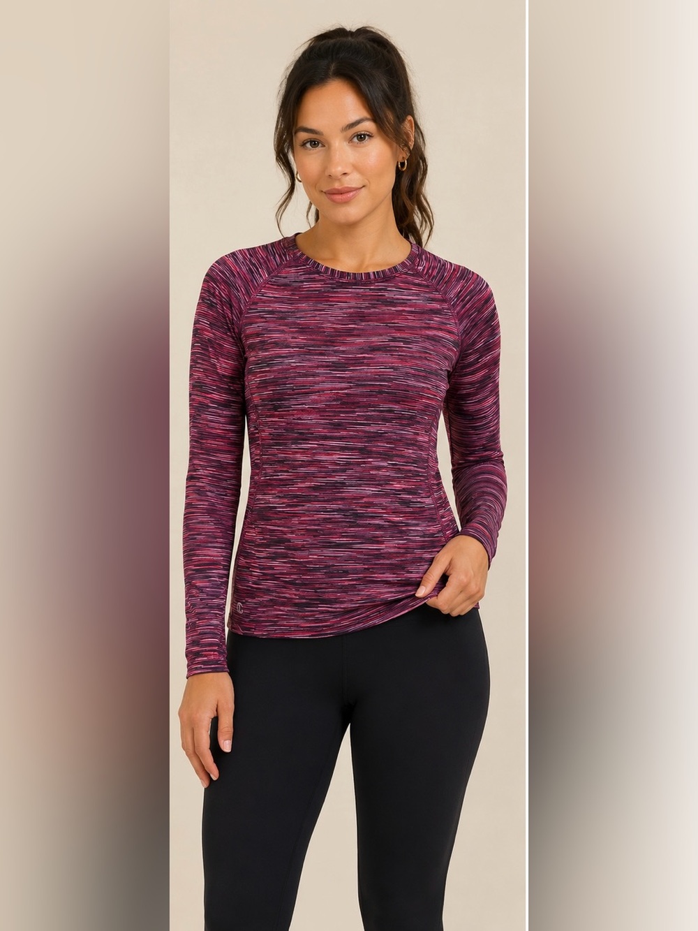 Champion Duo Dry Pink Space Dye Athletic Long Sleeve Top Women's S